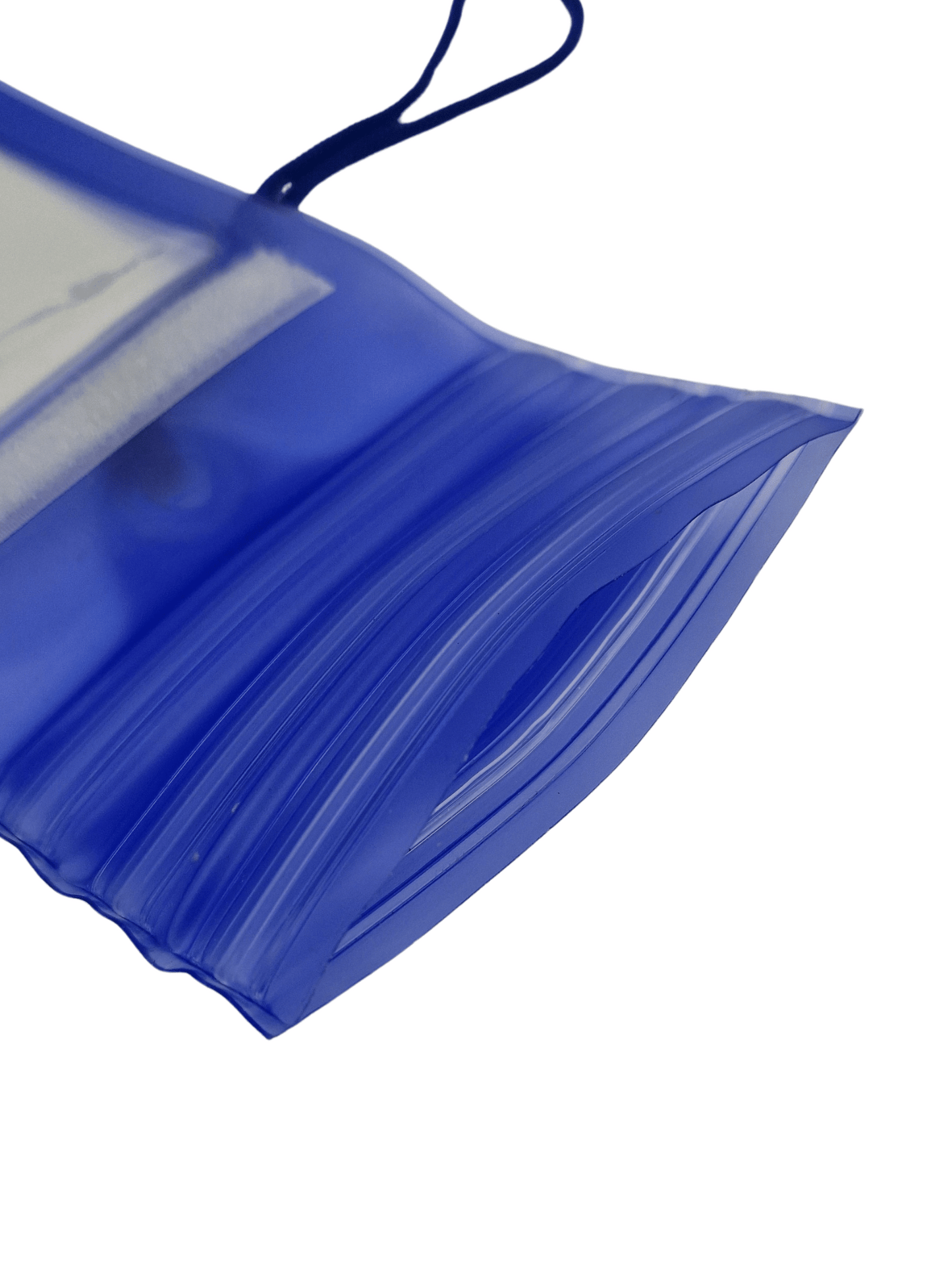 close up of opening of blue waterproof phone case