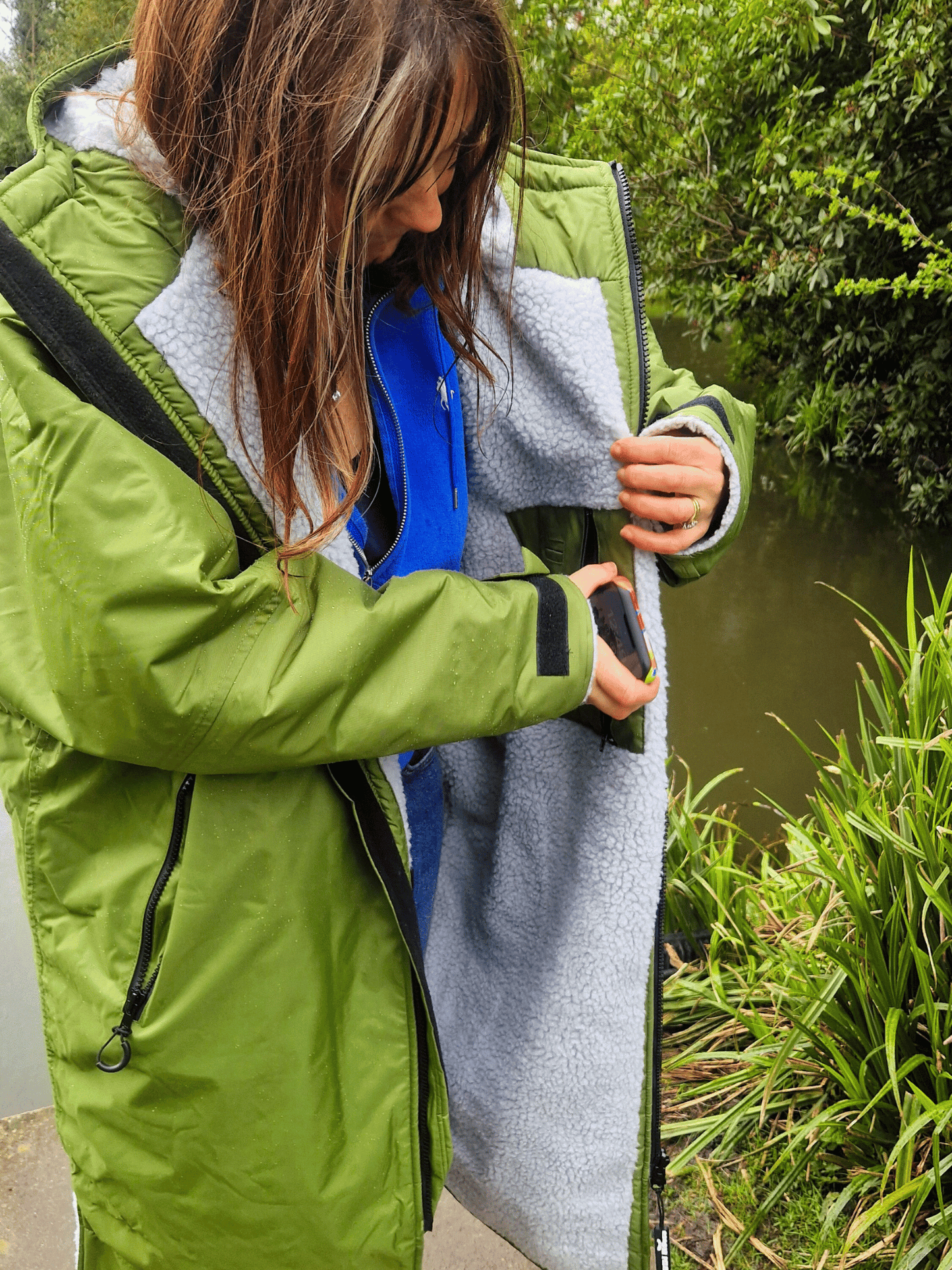 Natural Moose Eco - long sleeve changing robe - moss green/slate grey