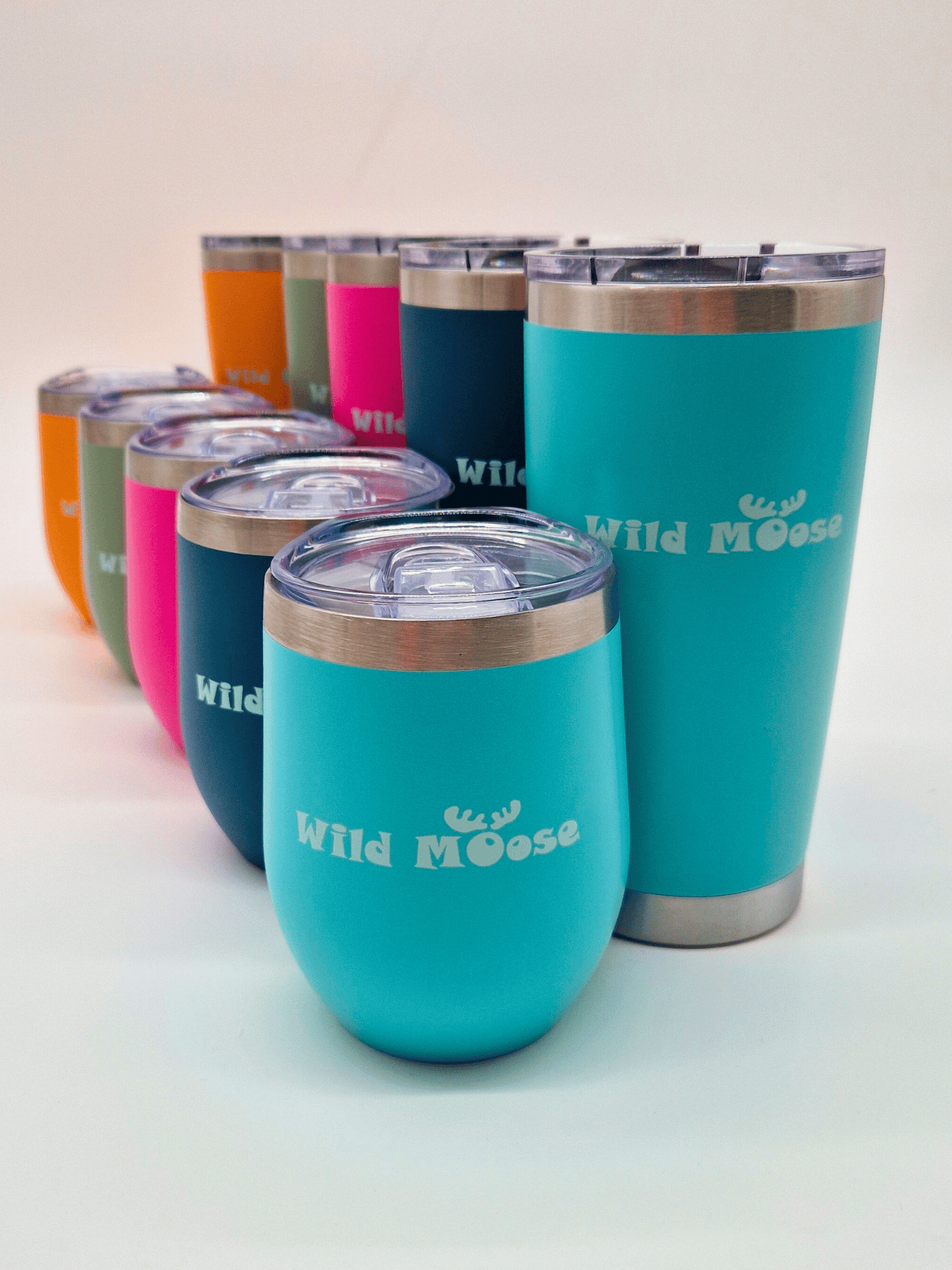 brightly coloured 12oz wine tumblers and 20oz tall tumblers