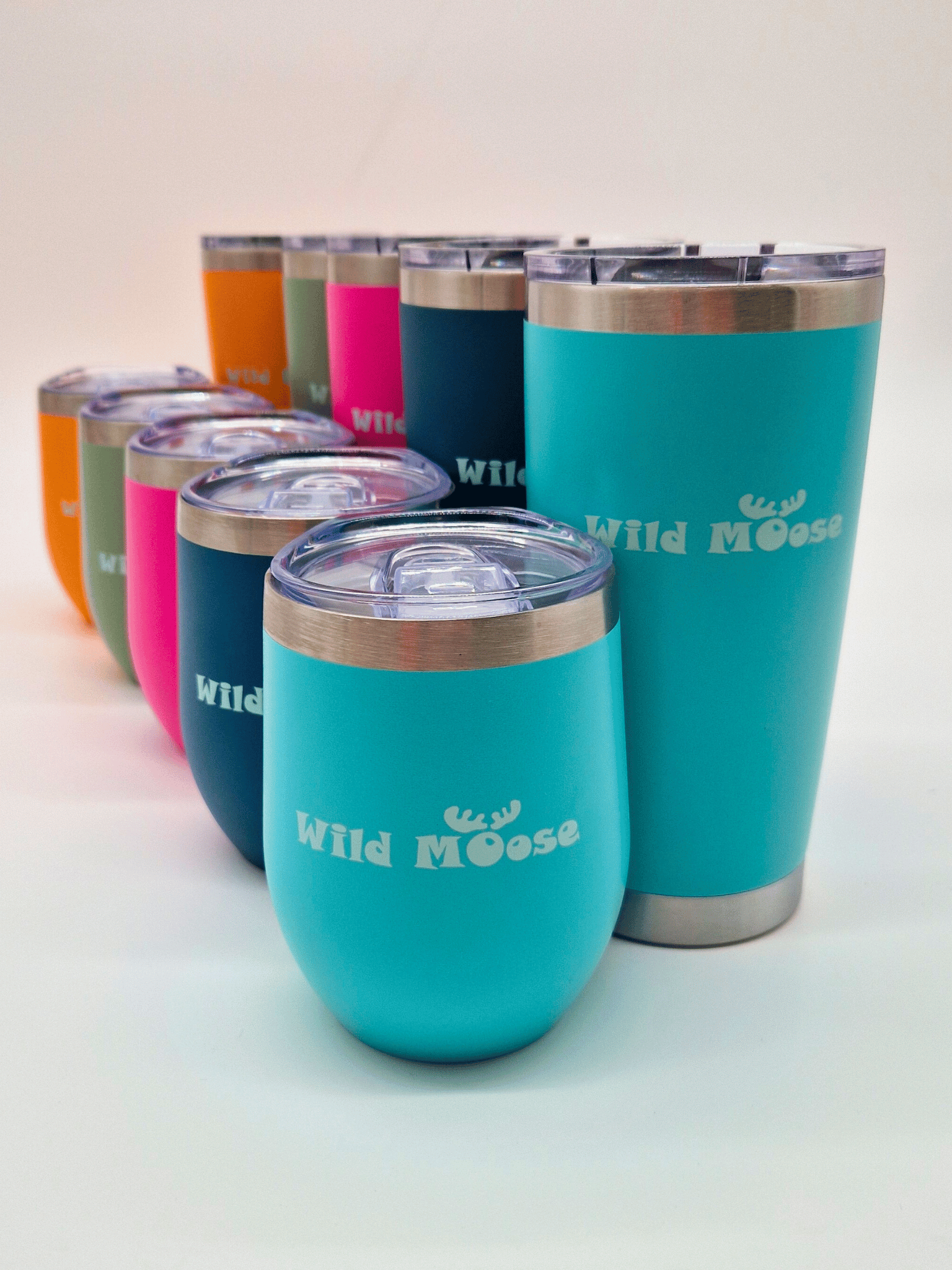 brightly coloured 12oz wine tumblers and 20oz tall tumblers