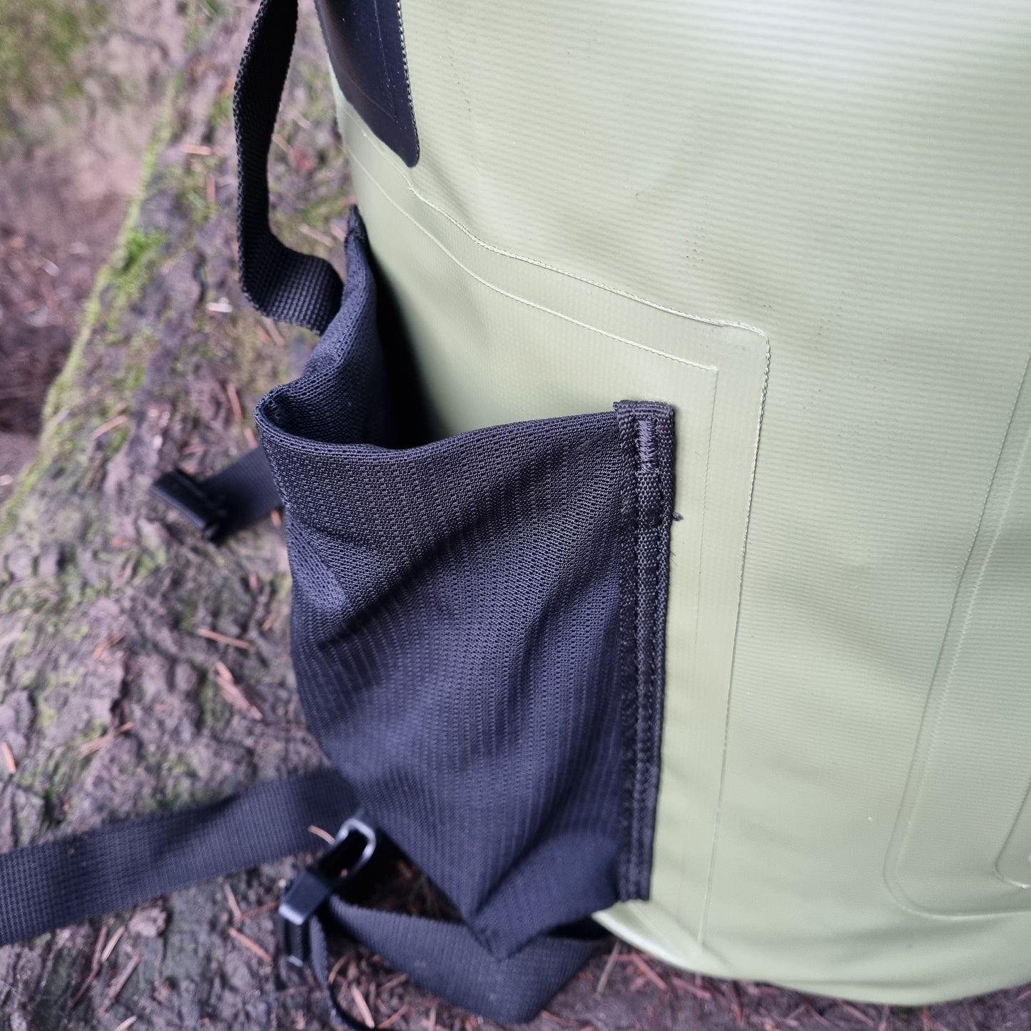 close up of a stretchy side pocket of a Caribou backpack