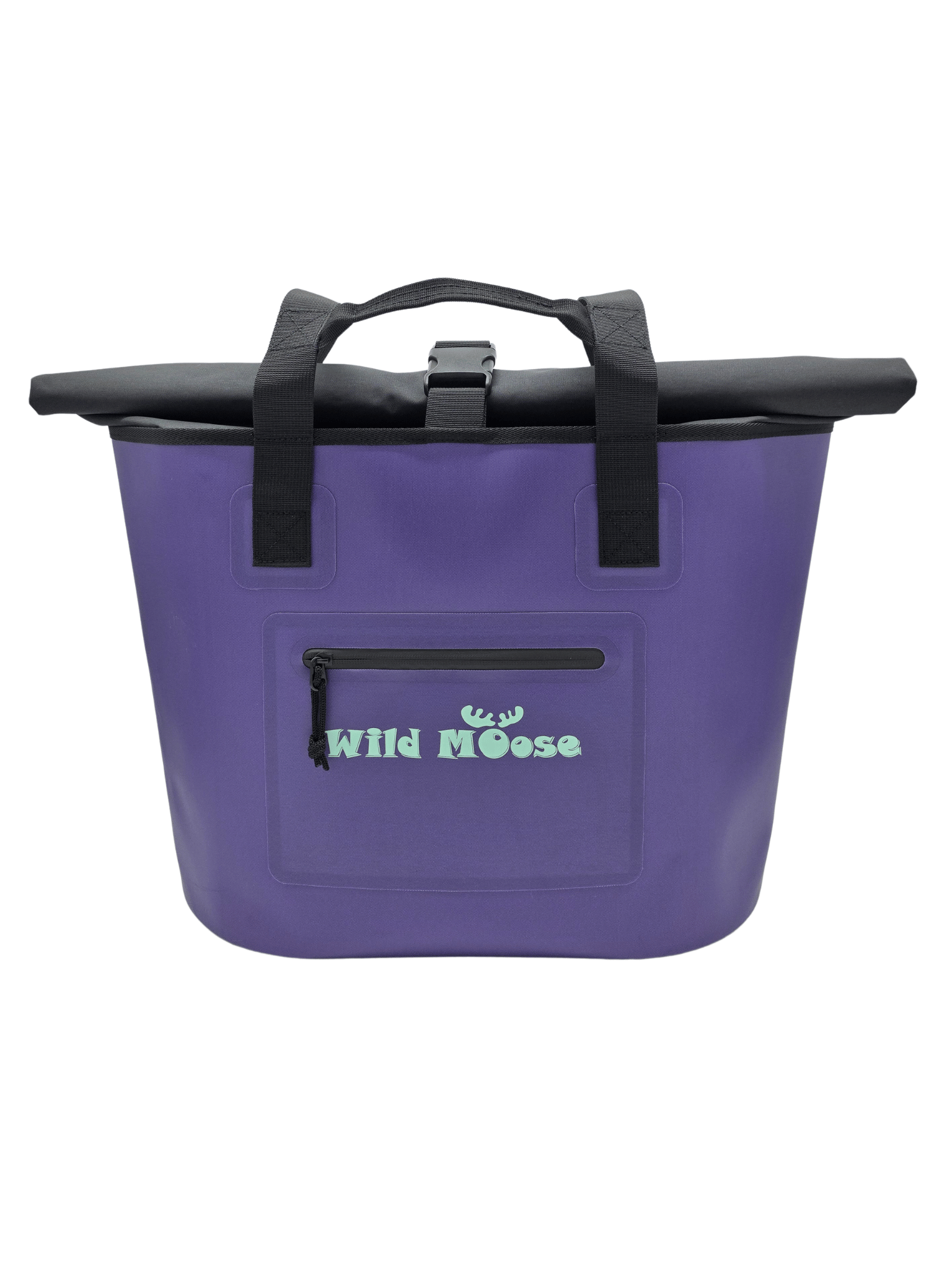 Purple bag with black handle and 'Wild Moose' logo on a white background 