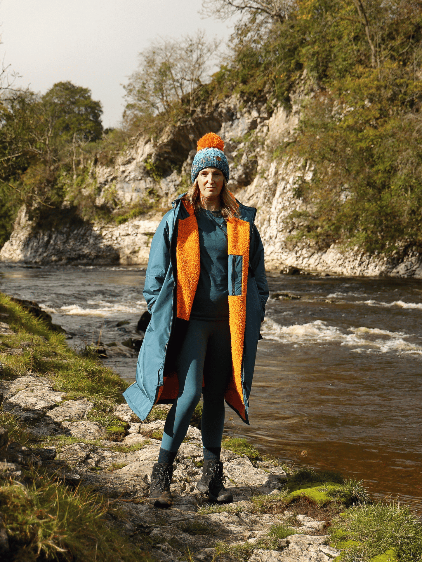 Blazing Moose Eco - long sleeve changing robe -  steel blue/vibrant orange