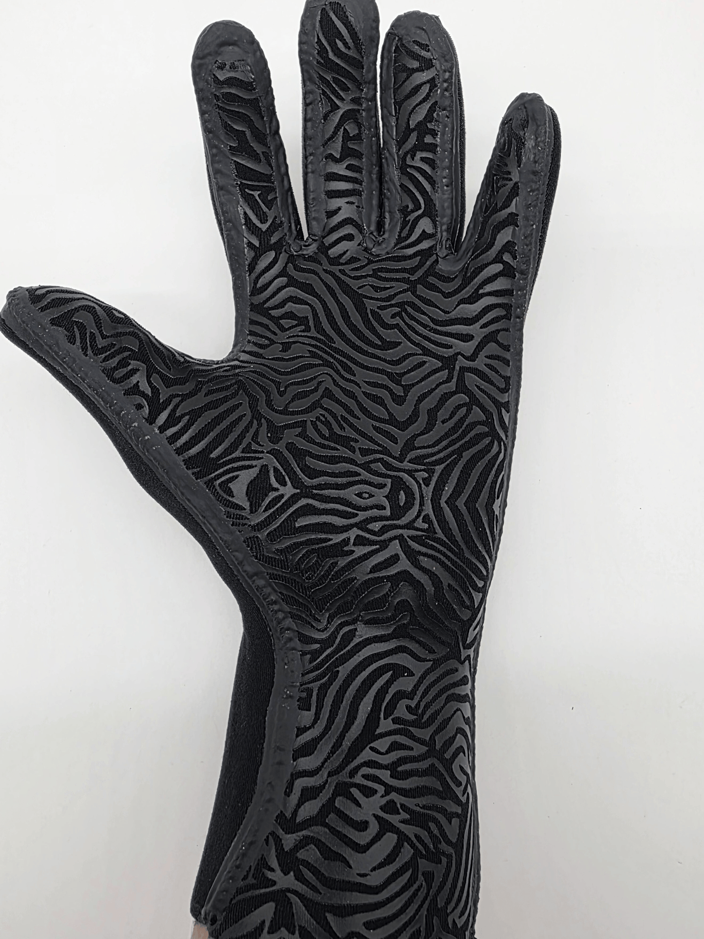 Black textured animal palm print on glove on a white background