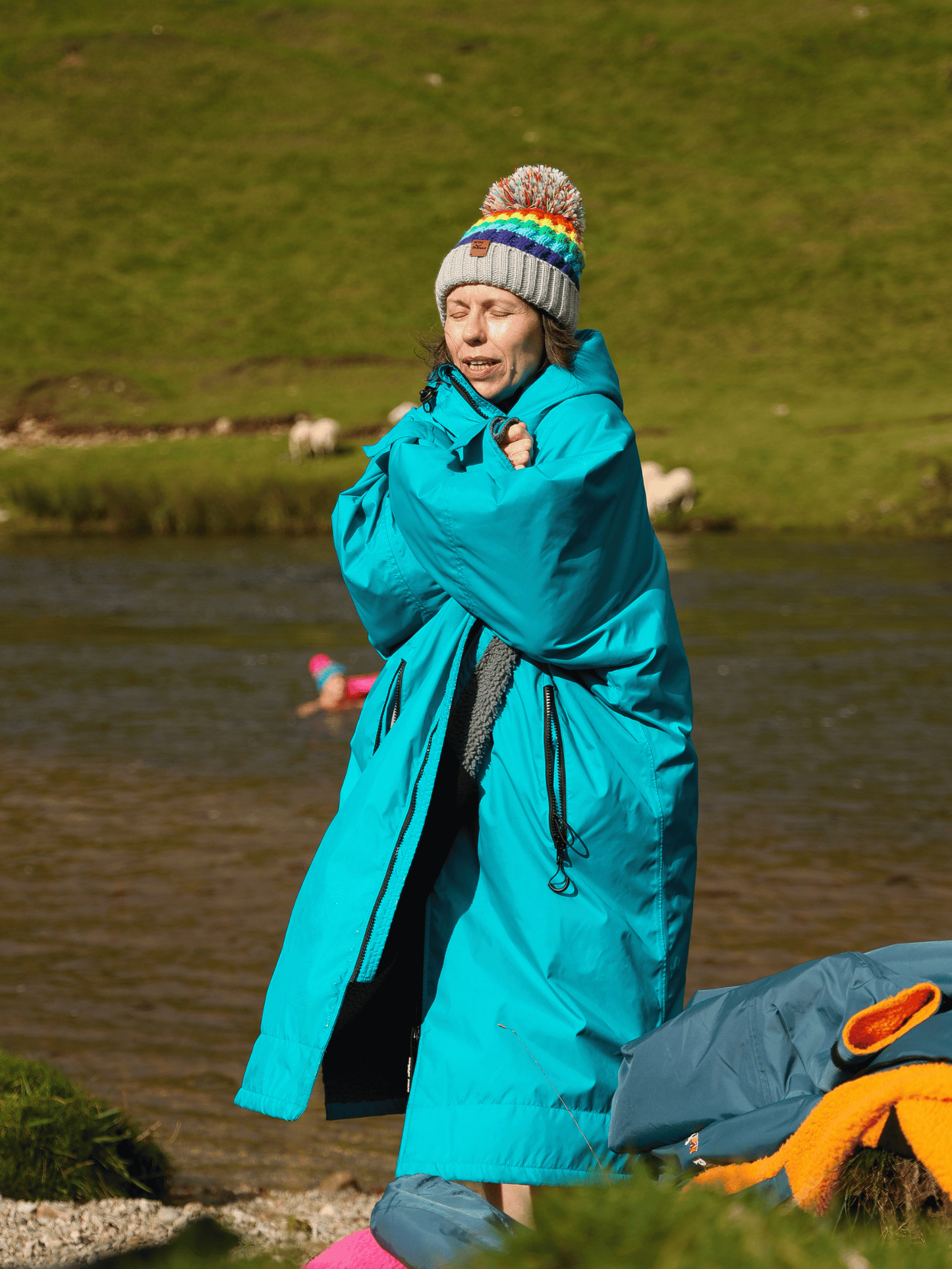 Ocean Moose Eco - long sleeve changing robe - teal/pale grey