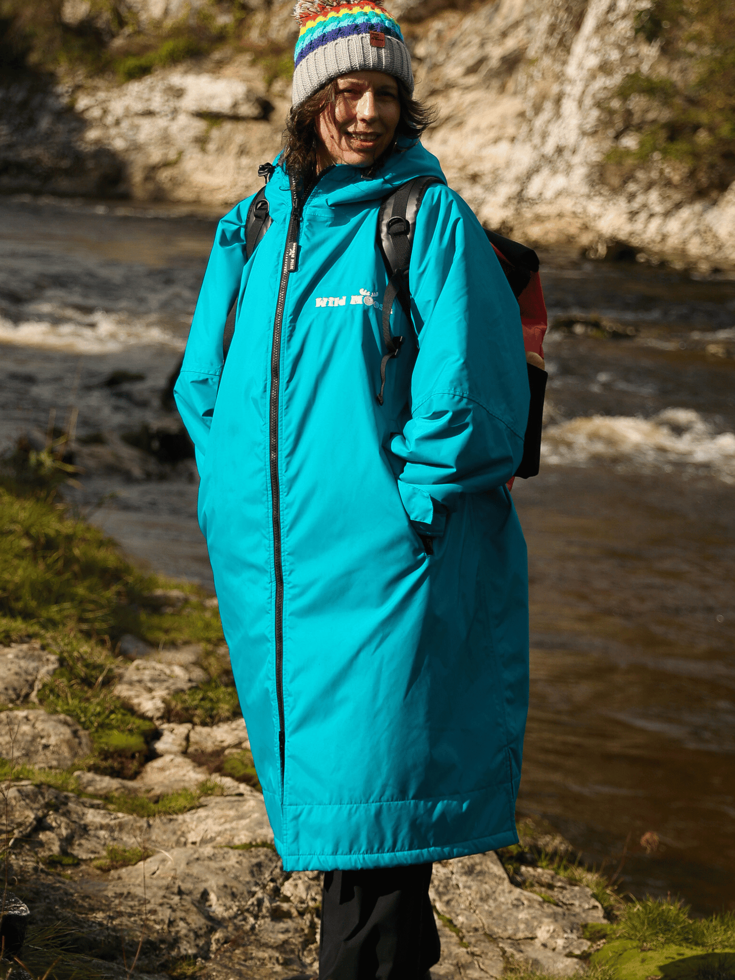 Ocean Moose Eco - long sleeve changing robe - teal/pale grey