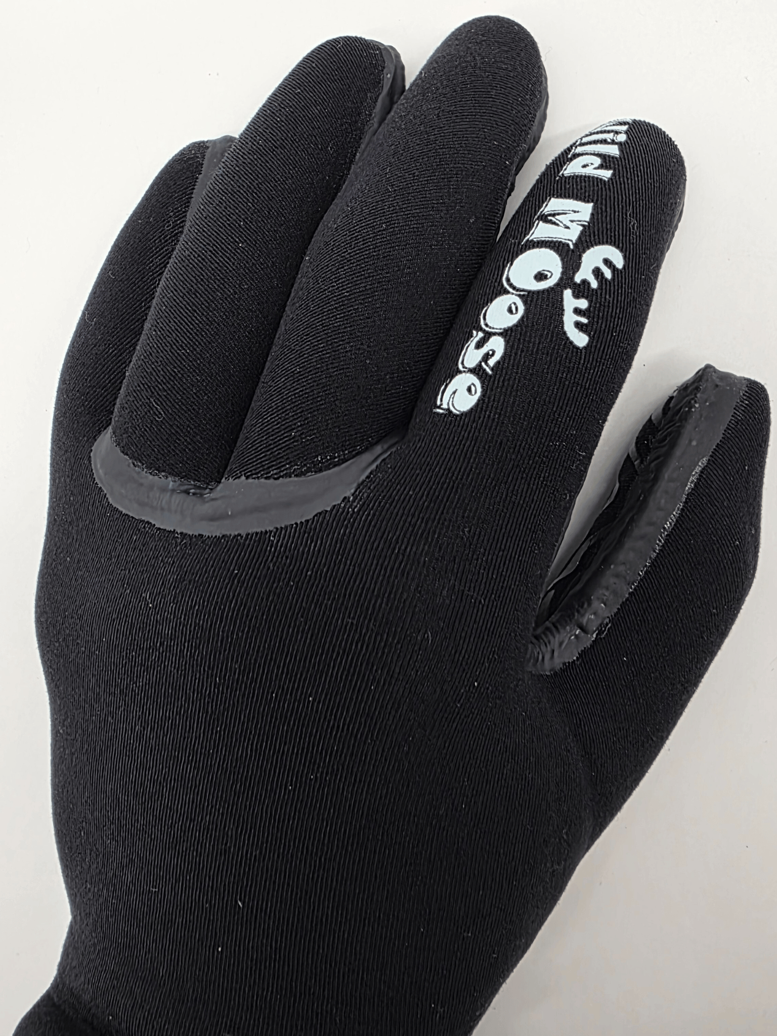 Black glove with a brand logo on a white background