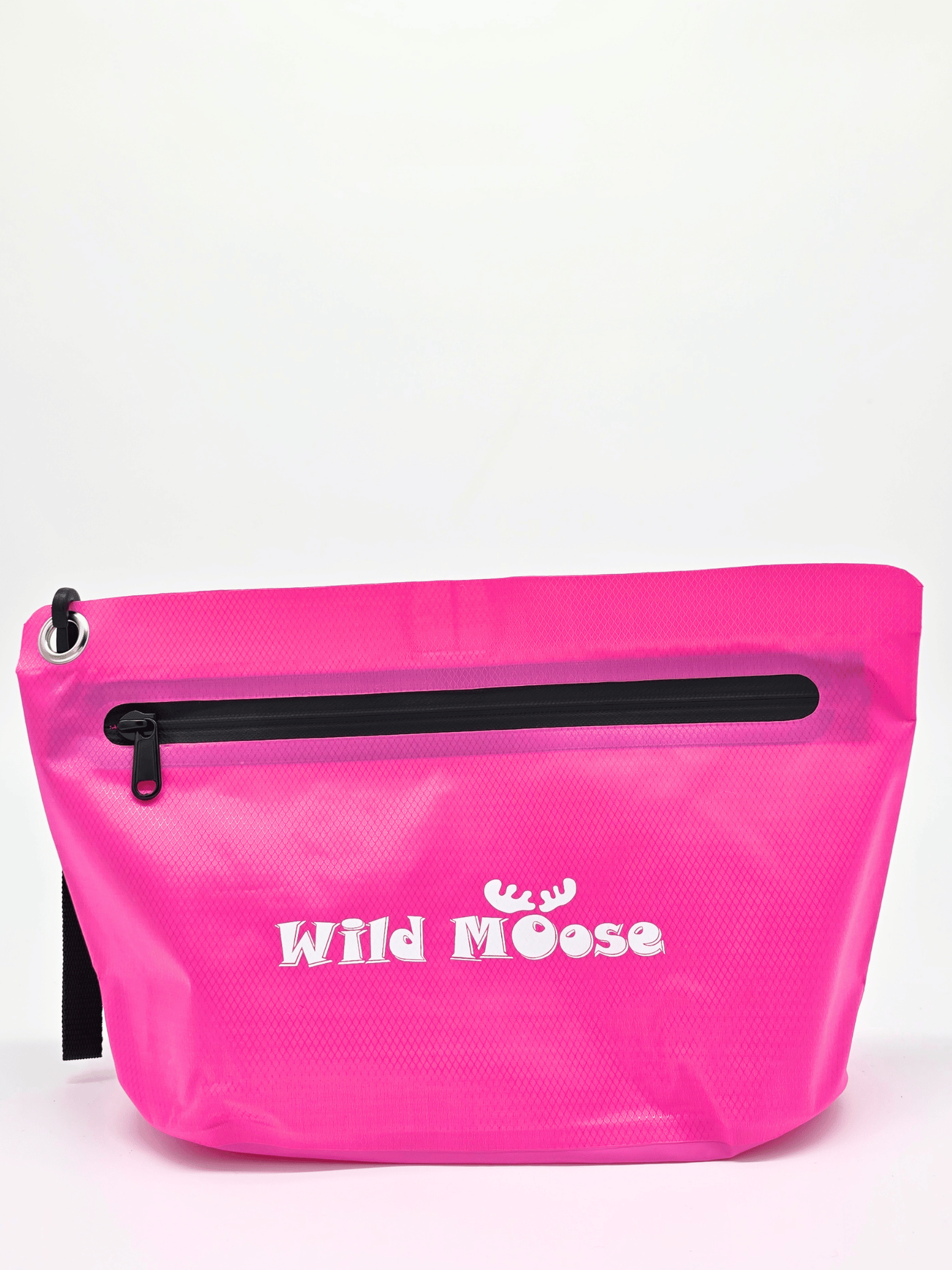 pink zip up dry bad with "wild moose" branding on the front in white.